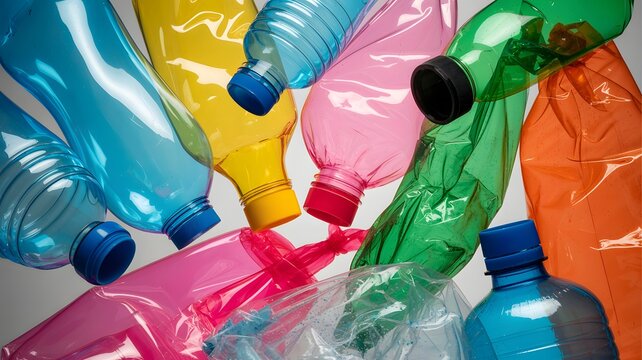 Colorful Plastic Bottles in Various Bright Colors for Recycling or Reuse