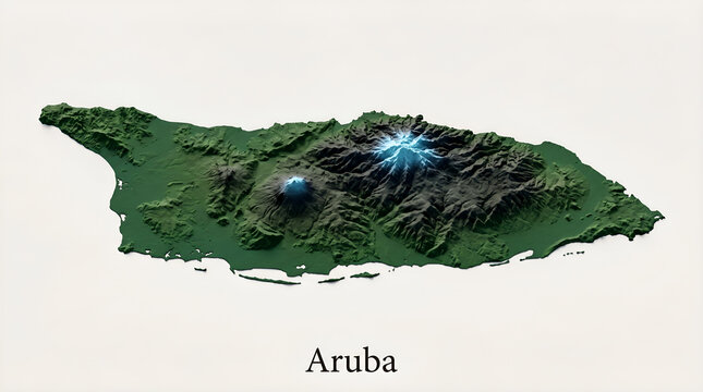 3D Topographical Relief Map of Aruba with Terrain Elevations