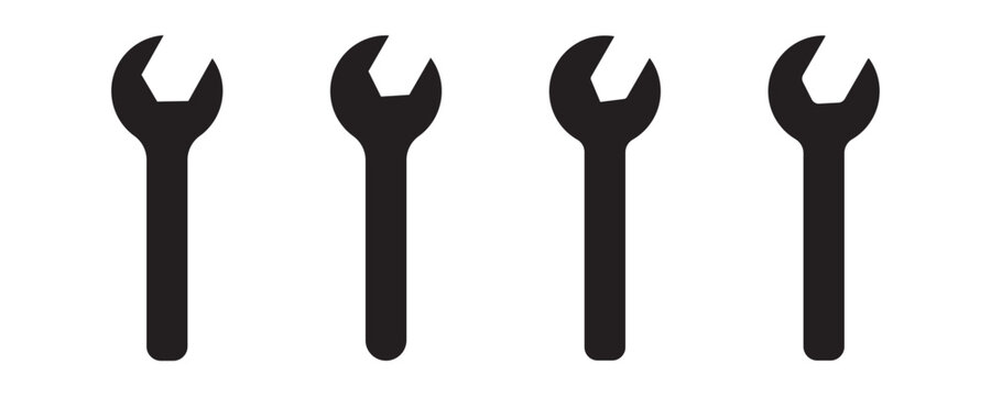 Wrench tool icon set, vector illustration of mechanical spanner, isolated on white background.