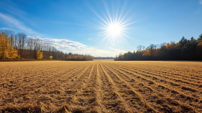 Sun-scorched dry farmland under a bright sky, showcasing the harsh effects of climate change and extreme heat on agricultural landscapes.