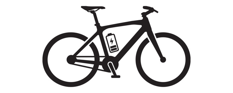 Minimal flat vector silhouette of an electric bicycle on white background