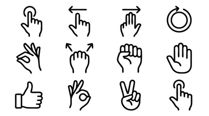 Fototapeta premium Minimalist Black and White Line Art Vector Icon Set of Wearable Gesture Control Rings for Smart Device Interaction and Futuristic Tech Accessories in a Clean Grid Layout for Modern UI Design