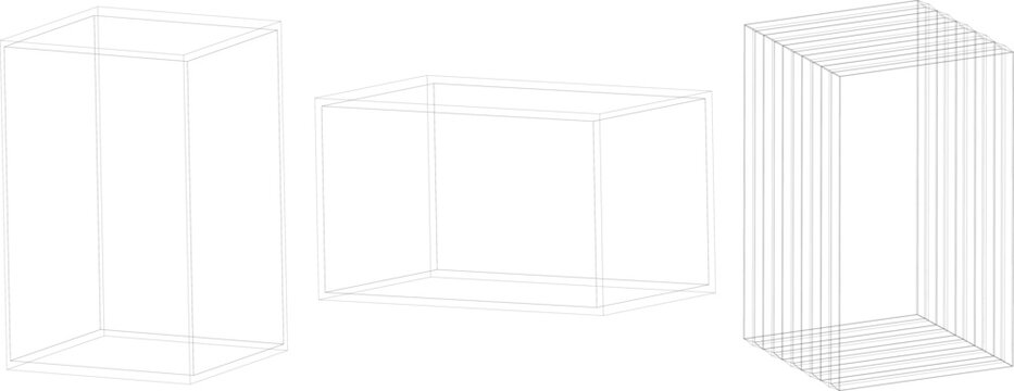Wireframe 3D blocks and cubes in perspective