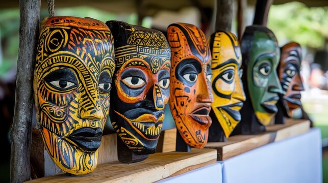 Vibrant Traditional Tribal Masks Displayed in Cultural Heritage Showcase
