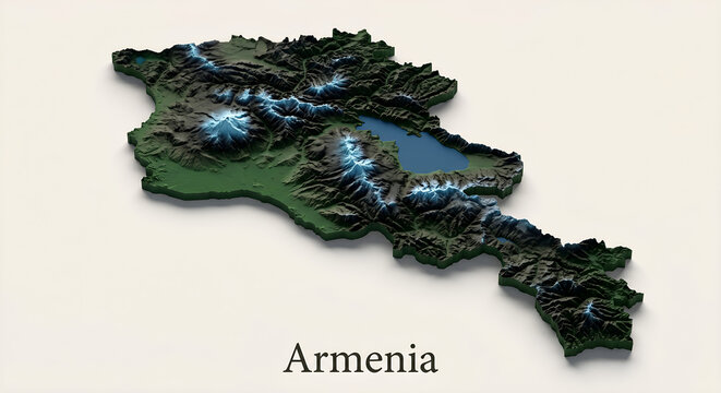 3D Topographical Relief Map of Armenia with Mountain Elevations