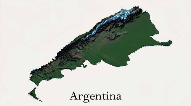3D Topographical Relief Map of Argentina with Andean Elevations