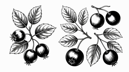 Black berries with leaves and stems illustration a detailed botanical engraving on a white background berry blackberries nightshade fruit vector © Ultimate