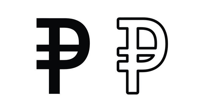 Philippine peso sign two variations black and white silhouette