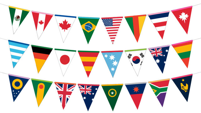 String Of Pennant Banners Featuring Diverse National Flags A Colorful Vector Illustration pennants country international festive celebration holiday patriotic decoration