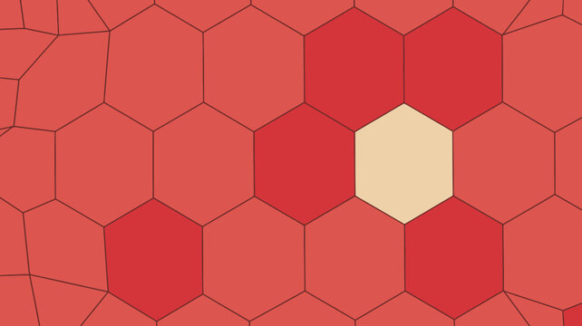 A voronoi diagram with irregular hexagonal cells and a pale cream colored central shape space filling tessellation hexagons geometric geometry pattern