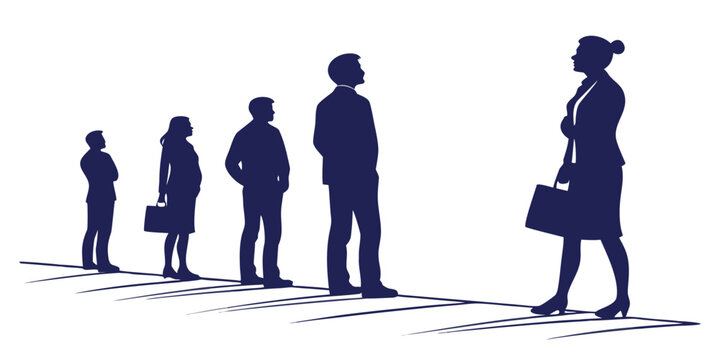 Professional business people silhouette standing in a queue for recruitment interview with human resources corporate culture busy schedule silhouette business professionals interview corporate