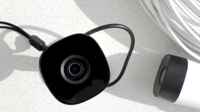 CCTV - Security camera and cable roll ready for installation, ensuring efficient protection.