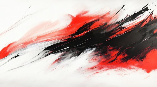 Vibrant red and black ink splashing dynamically across a white canvas, creating abstract patterns and energetic motion