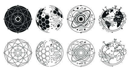 Geometric sphere outlines futuristic vector illustrations on white background © As