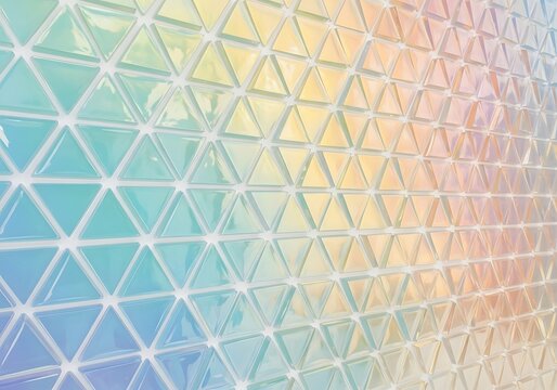 Textured wall covered in small, iridescent triangular tiles creates a shimmering and colorful mosaic surface.