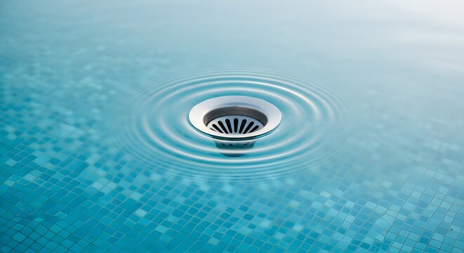 Close-Up Of Water Draining In A Swimming Pool With Ripples On The Surface