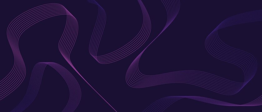 Abstract dark purple background with flowing neon parallel lines