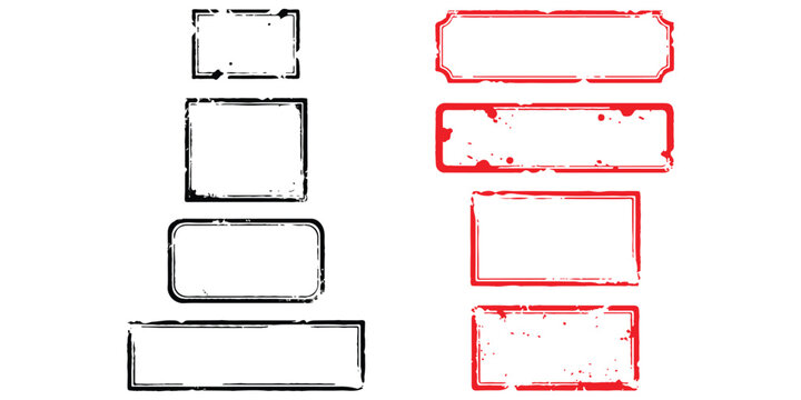 Set of black and red grunge rectangle rubber stamp frames and vintage label borders