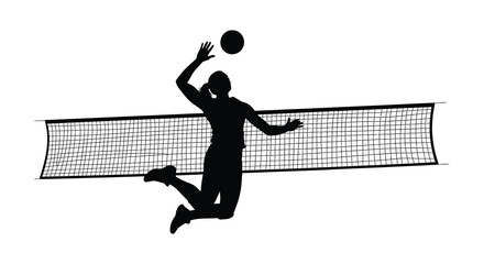 volleyball player jumping to hit ball over net sports action silhouette © Laily begum