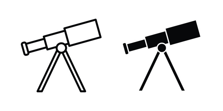 Telescope icon concept. solid and line symbols