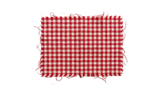 Red white gingham fabric swatch transparent PNG, isolated frayed picnic cloth textile cutout element