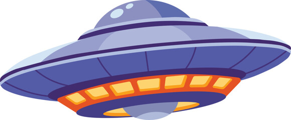 Alien UFO spacecraft hovering over an empty country road at night in flat vector style © Dhananjaya