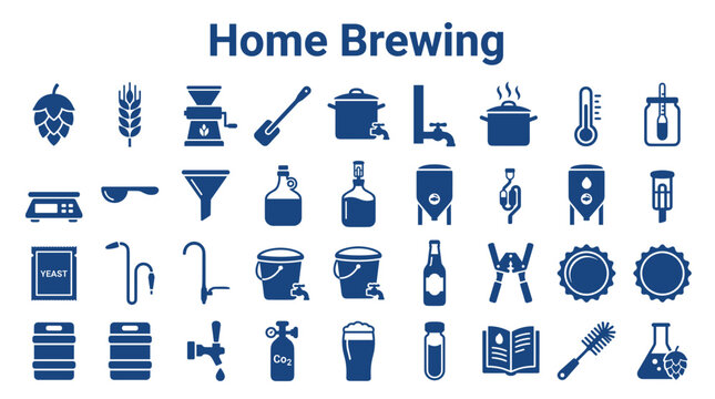 Home Brewing Equipment Icons Craft Beer Production Supplies Fermentation Process Tools Hobbyist Supplies Ingredients
