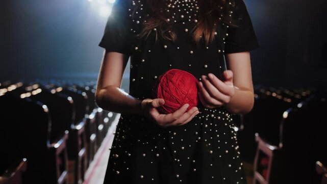 Woman Holding Red Clew for Fortune Telling. Mystical Pathfinding Concept