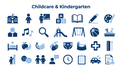 Fototapeta premium Childcare and Kindergarten Icons Set for Education, Play and Development