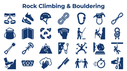 Rock Climbing Bouldering Sports Equipment Gear and Activities Icons Set © Iconique Studio