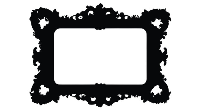 Frame silhouette displays a rectangular center with elaborate vintage ornamental borders on a white background.