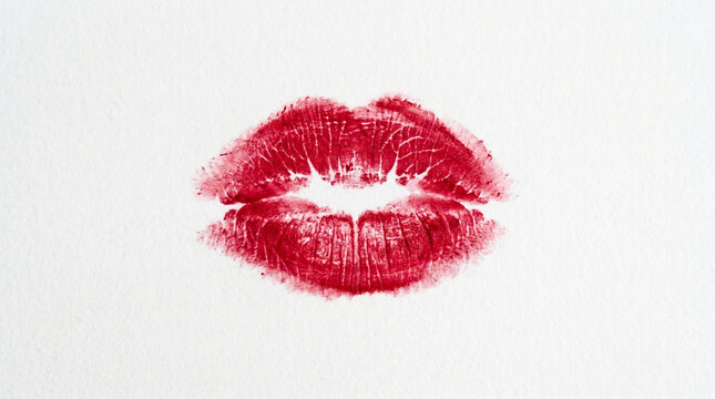 Red Lipstick Kiss Mark on White Paper Background