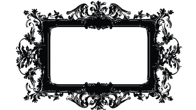 Rectangular frame displays a detailed black baroque pattern against a clean white backdrop.