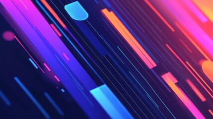 Fototapeta premium Abstract Futuristic Digital Background Featuring Neon Geometric Shapes and Streaks of Light