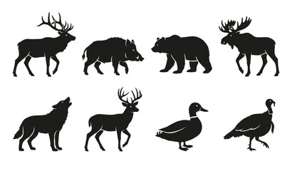Obraz premium Minimal Vintage Hunting Animals Monochrome Silhouette Vector Collection