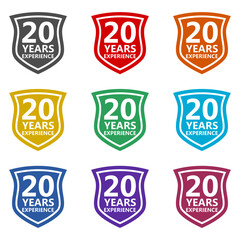 Naklejka premium Twenty years experience Shield icon isolated on white background. Set icons colorful