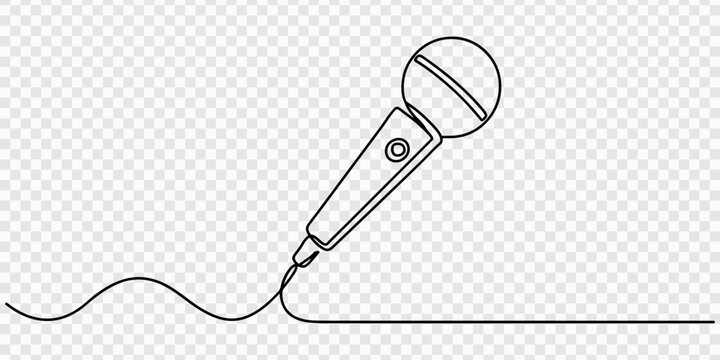 One continuous line drawing of a microphone creating an abstract sound wave on white background Vector, illustration, wired microphone continuous one line drawing, wired microphone continuous One line