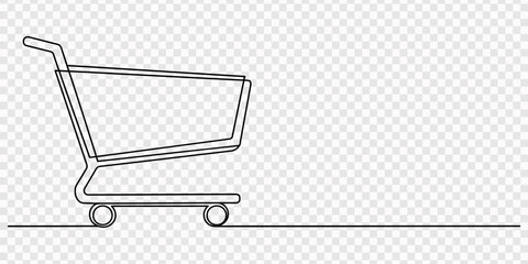 Minimalist Shopping Cart Continuous One Line Art Continuous Drawing Ecommerce Store Trolley Icon Illustration, Continuous line art shopping cart icon with a number one item count, rendered © line pro