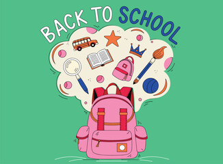 Fototapeta premium vector illustration for school marketing, educational campaign for students and parents, with fun school supplies and text, Back to School Event.