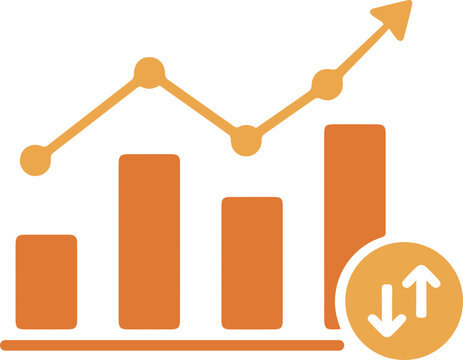 Financial Growth and Decline Bar Chart Icon with Revenue Trend Analysis and Business Performance Vector