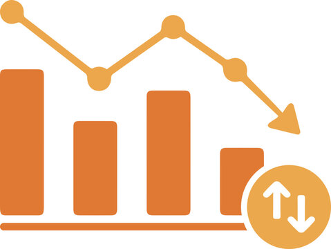 Financial Growth and Decline Bar Chart Icon with Revenue Trend Analysis and Business Performance Vector