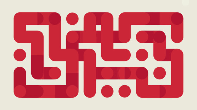 Abstract geometric pattern with red rounded rectangles and circles on a cream background rectangle circle shape design illustration vector graphic