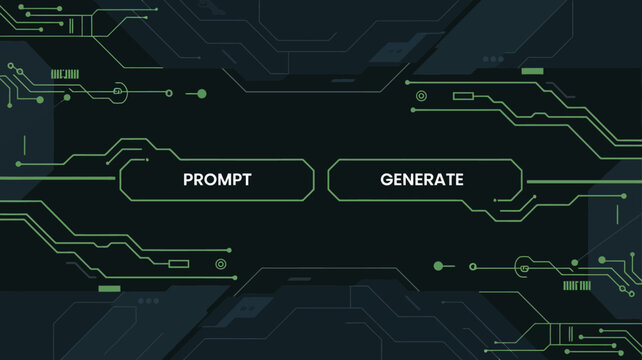 Circuit board pattern with green lines and rectangular elements on a dark background circuitry electronic components digital network technology futuristic