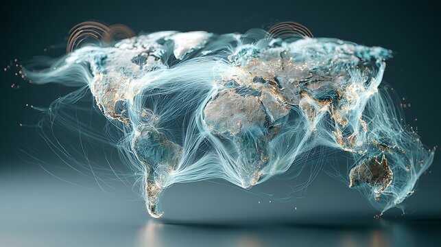 premium stock image depicting an immersive global transport infrastructure map on a rich dark navy background, symmetrical bilateral world projection featuring interlocking maritime cargo shipping 
