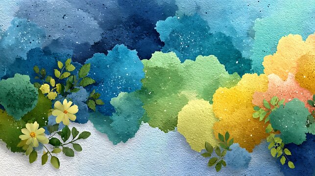 Watercolor splash background in soft blue and green artistic texture illustrator