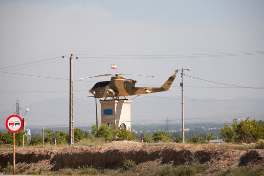 Zanjan, Iran - May 18, 2017 - Military Helicopter Monument in Zanjan City Square, Iran  