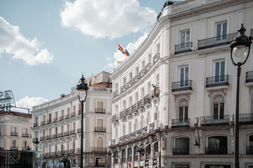 Obraz premium Architecture of the city center of Madrid, Spain. Alley and narrow roads with Spanish balconies and design.