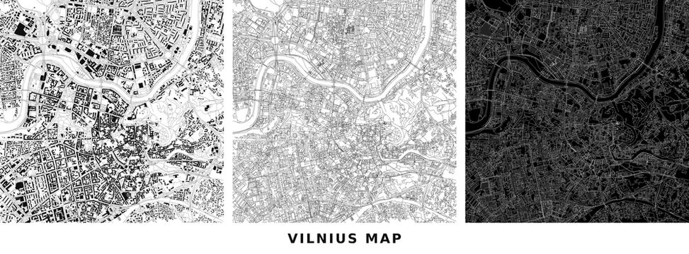 Vilnius city map, abstract urban street network, minimalist cartography vector illustration