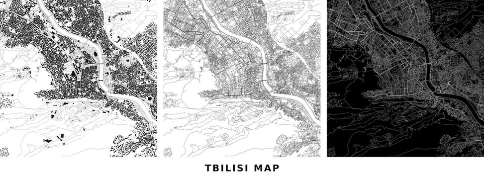 Tbilisi city map, abstract urban street network, minimalist cartography vector illustration