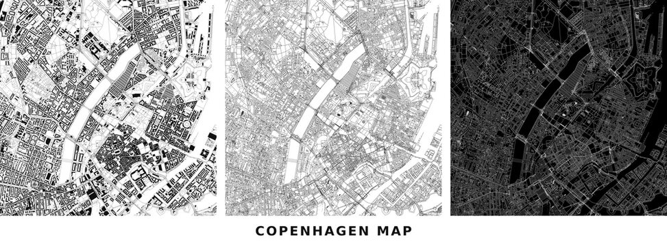 Copenhagen city map, urban street network, architectural layout, vector style vector illustration